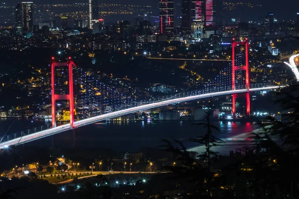 Puente Del Bósforo Por Noche Desde Camlica Hill — Foto de Stock