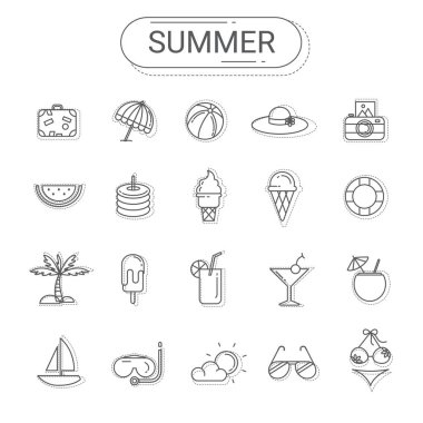 Yaz Icons set. Düz çizgi simge stil gri renk tonu tarafından vektör modern tasarım oluşturun. Yaz Icons set-ebilmek var olmak kullanılmış için grafik tasarım, bilgi grafik, web tasarımı ve mobil uygulama.