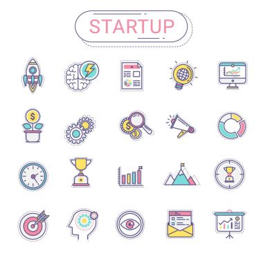 Başlangıç simgeleri ayarlayın. Düz çizgi simgeler vektör tarafından oluşturun. Küme iş başlangıç, bilgi grafik, web afiş ve reklam için kullanılabilir.