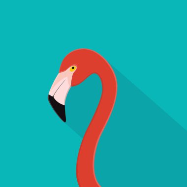 Flamingo kafa. Flamingo kuşu yumuşak gölge ile mavi arka plan üzerinde. Web afiş, poster yaz, reklam, bilgi grafik ve düzen tasarımı için. Vektör çizim.