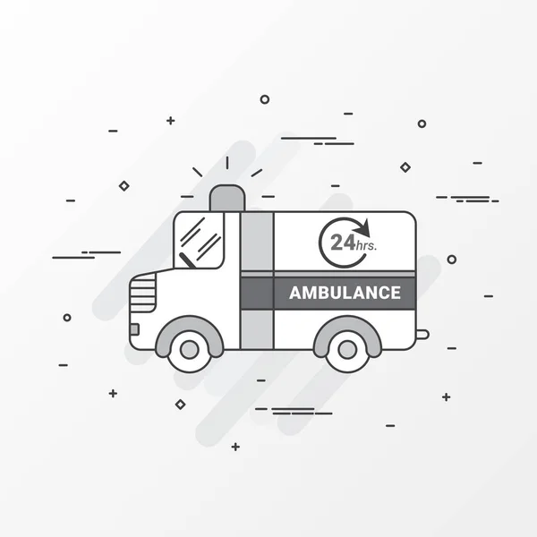 Ambulance emergency car. Siren-equipped car design for graphic design healthcare, hospital infographic, web site header, ambulance service, and mobile apps. Flat line style. Vector illustration. — Stock Vector