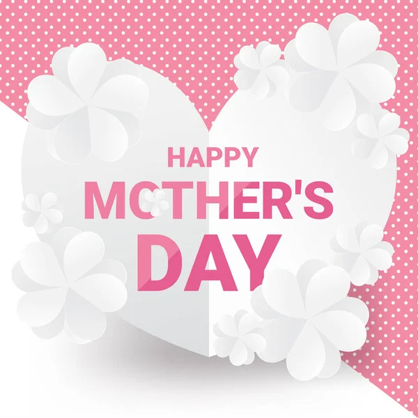 Happy mother 's day greeting card in sweet team - Pink text with white paper flowers on heart paper. Dapat digunakan untuk cetakan, spanduk, hadiah, promosi, dan tawaran khusus. Ilustrasi vektor - Stok Vektor