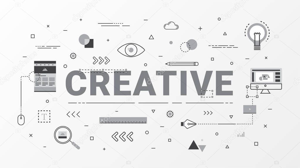 Creative Infographics design concept. Creative idea concept. Flat line icons style with typography design for web banner, business creative, education, poster design and advertising. Vector illustration.