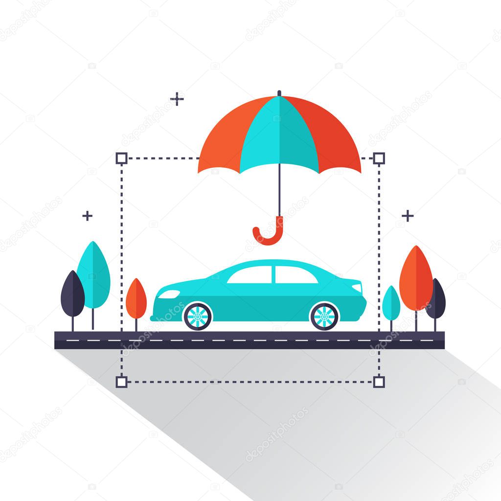 Auto Insurance Info Graphic Car Protected Under Umbrella Flat Design Style Create By Vector This Set Includes Car Umbrella Tree Road On City Background Can Be Used For Web Banner Business