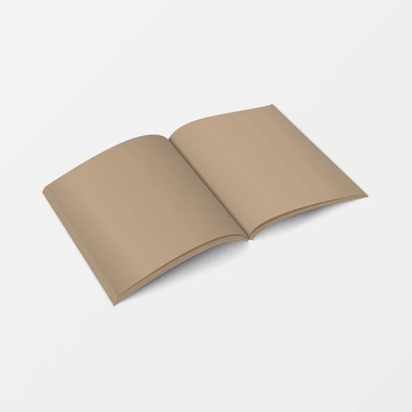 3d "mockup open book template perspective view". Blankgul brun farge isolert på hvit bakgrunn for design av trykksaker, brosjyremal, katalog, pakningsvedlegg, brosjyre, lærebok og layout. Vektorillustrasjon . – stockvektor