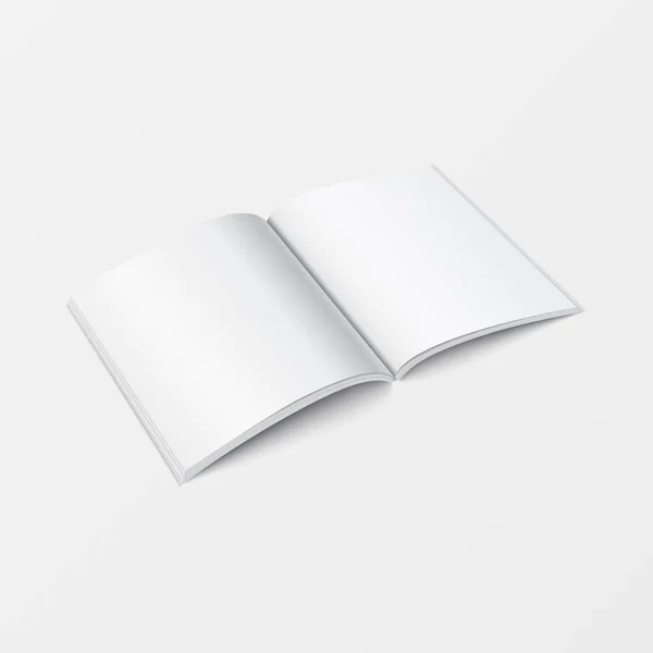Modèle de livre ouvert modèle 3d vue perspective. Carnet vierge couleur blanche isolé sur fond blanc pour la conception d'impression, modèle de brochure, catalogue, dépliant, brochure, manuel et schéma de mise en page. Illustration vectorielle . — Image vectorielle