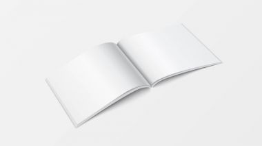 3D mockup kitap şablonu perspektif görünümü açın. Baskı tasarımı, broşür şablonu, katalog, broşür, kitapçık, ders kitabı ve düzen tasarımı için beyaz arka plan üzerinde izole kitapçık boş beyaz renk. Vektör çizim.