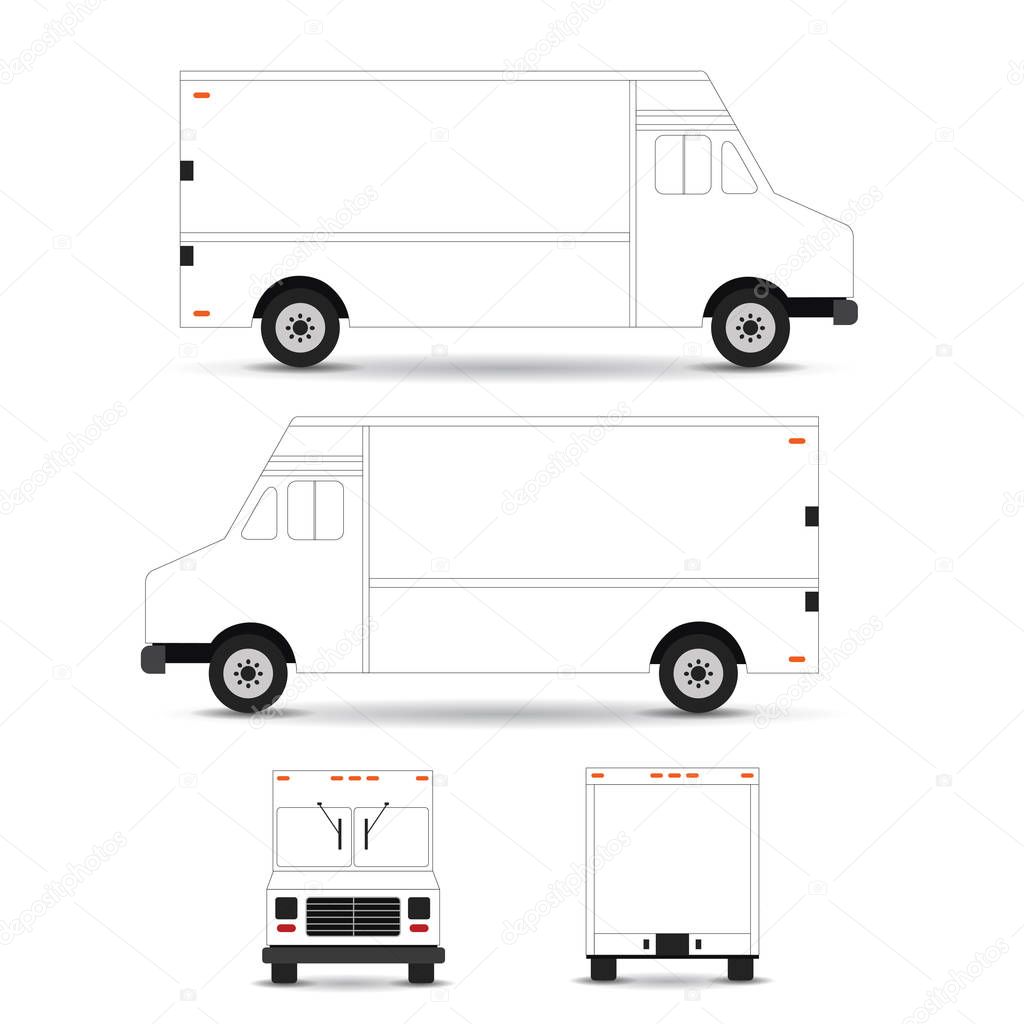 Food Truck Vector Template Outline Stroke Isolated On White Background Can Be Used For