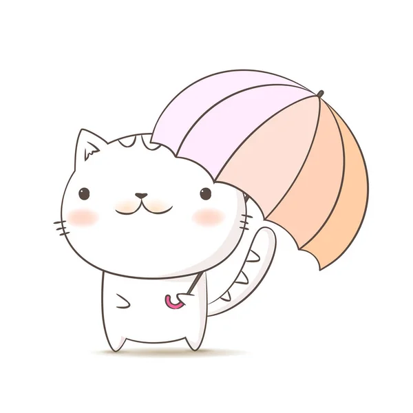 Katze mit Regenschirm. niedlichen Kätzchen Karikatur. Hand Draw Doodle-Stil erstellen durch Vektor. — Stockvektor