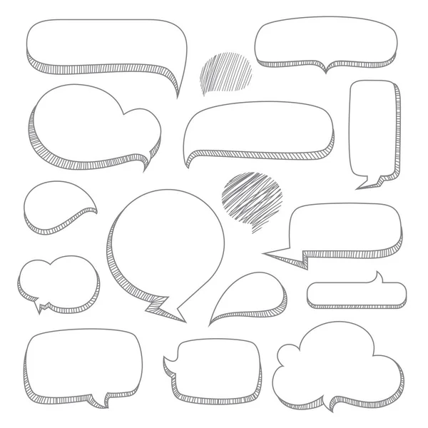Burbujas del habla. Conjunto de dibujado a mano doodle estilo pensar & hablar globo cómico, marco, nube, globo hablar elementos de diseño en forma de crear por vector . — Archivo Imágenes Vectoriales