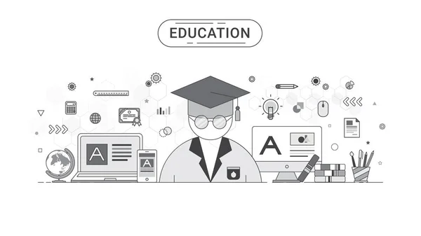 Onderwijs infographic concept. Student en onderwijs pictogrammen vlakke lijnstijl gemaakt door de vector. — Stockvector