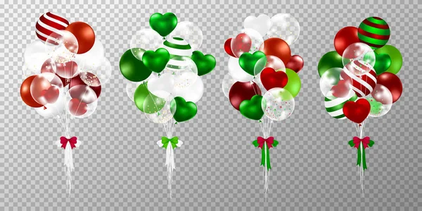 Ballons Noël Sur Fond Transparent Illustration Vectorielle Ballons Luisants Verts — Image vectorielle