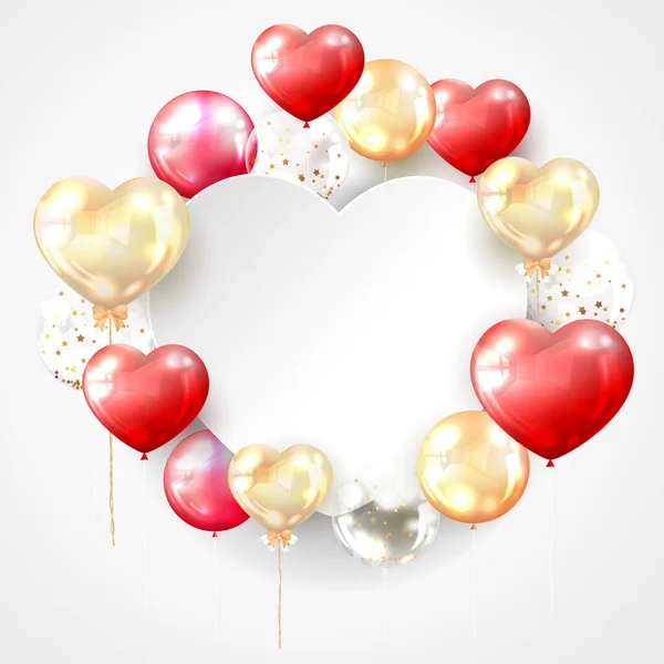 Balão Vermelho Dourado Com Espaço Cópia Forma Coração —  Vetores de Stock