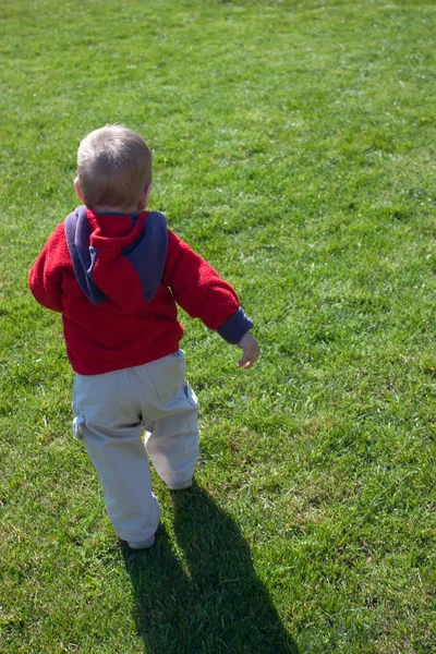 Child running on the green grass. — Stock Photo, Image