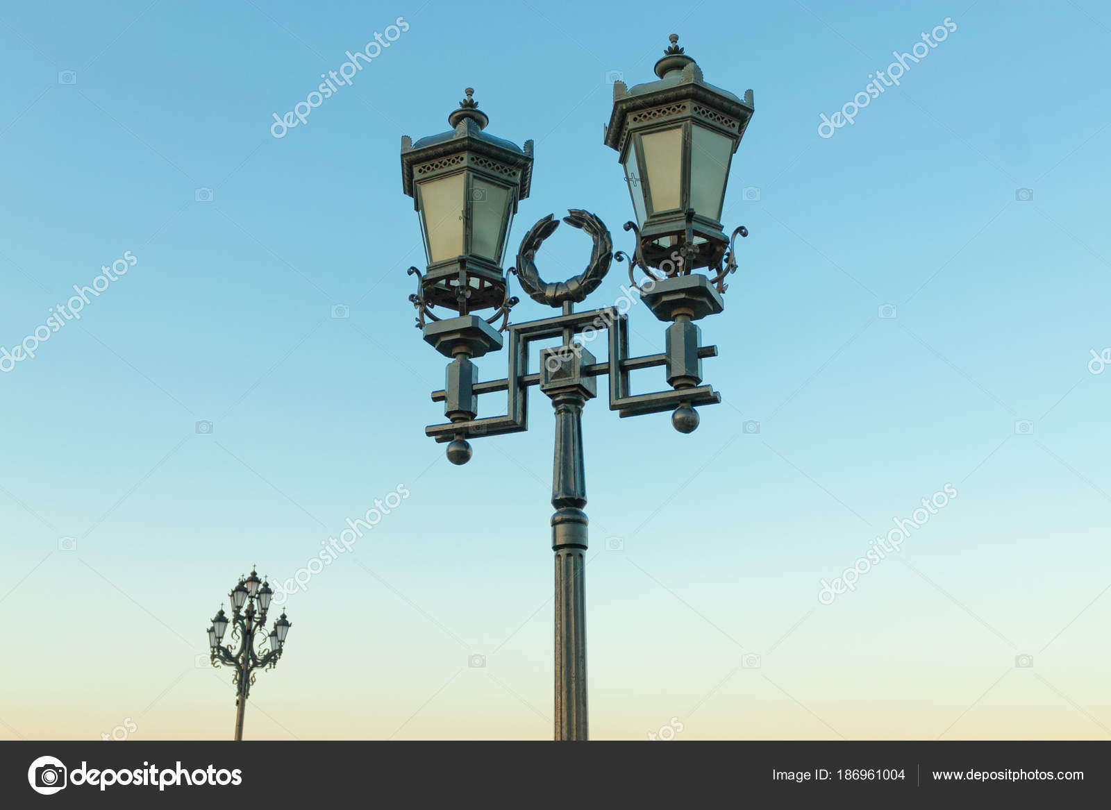 The Old Retro Lamp Post And Beautiful Blue Sky Stock Photo The Old Retro Lamp Post And Beautiful Blue Sky Stock Photo