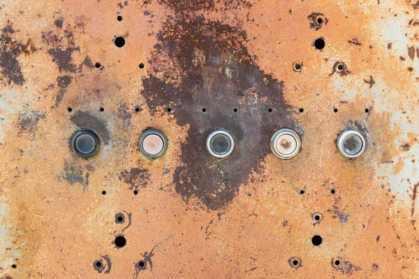 Broken rusty control panel, switchboard, with free copy space. Grunge.