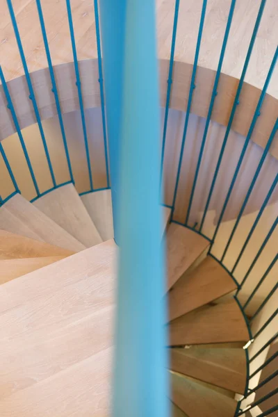 Spiral Staircase Forged Blue Handrail Wooden Steps Modern Home View — Stock Photo, Image