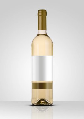 Beyaz şarap şişesi ile beyaz etiket izole