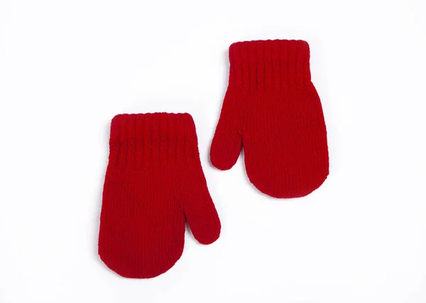 Red Baby Mittens Baby White Background Small Size Year Winter — Stock Photo, Image