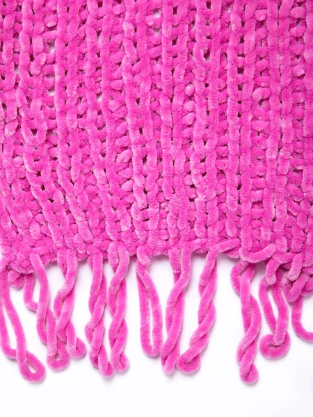 Knitted Texture Voluminous Knitting Made Wool Polyester Fluffy Threads Pom — Stock Photo, Image