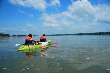 Don Det, 4000 Adaları, Laos yakın pembe yunuslar arıyorum Mekong Nehri üzerinde Kayak