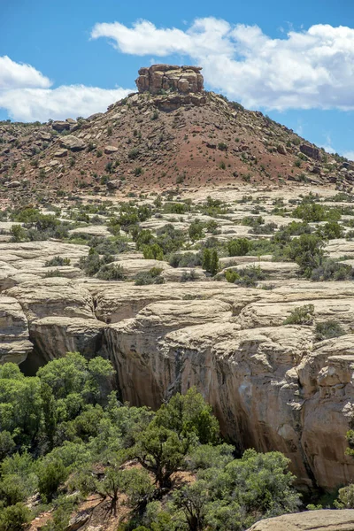 Rock formation on top of a small hill that looks like a water tower — Stock Photo, Image