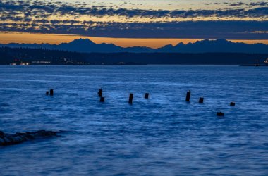 Tacoma Bay terk edilmiş ahşap sütunlar
