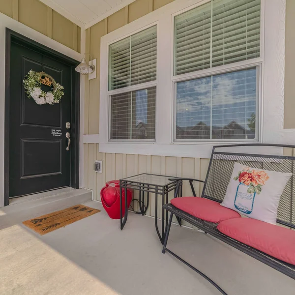 Square Front veranda and door of suburban home