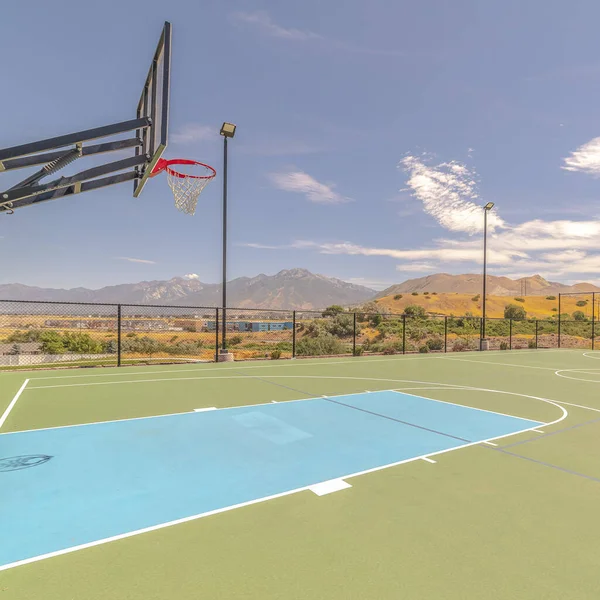 Square Outdoor basketball court and nets on sunny day