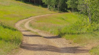 Park City kayak merkezinin kapalı sezonunda yürüyüş yolları ve canlı yeşil ağaçları vardı.