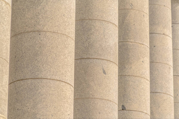 Close up of white stone columns at the facade of Utah State Capitol Building