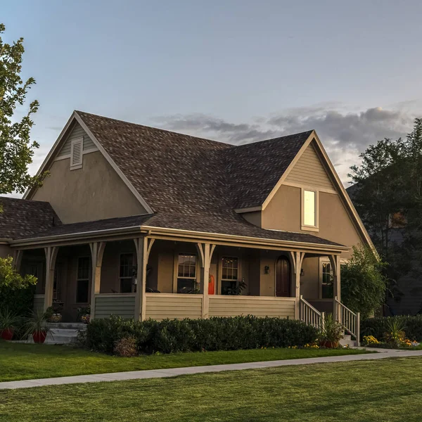 Square frame Row of houses on an estate at sunset