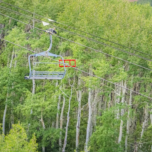 Square Scenic uitzicht op bomen en wandelpaden vanaf een stoeltjeslift in Park City buiten het seizoen — Stockfoto