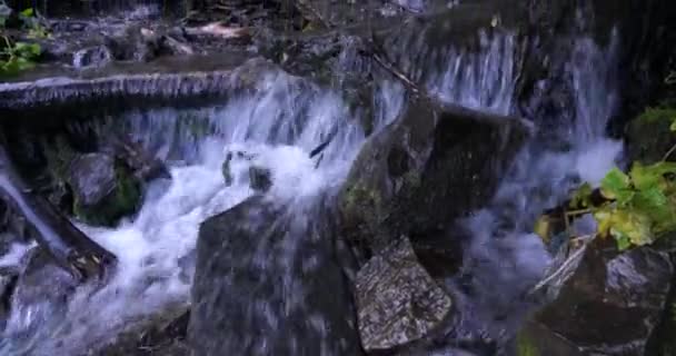 Panorama hacia arriba de agua corriendo que fluye cuesta abajo desde la cima del Monte Timpanogos en el área del Valle de Utah — Vídeo de stock