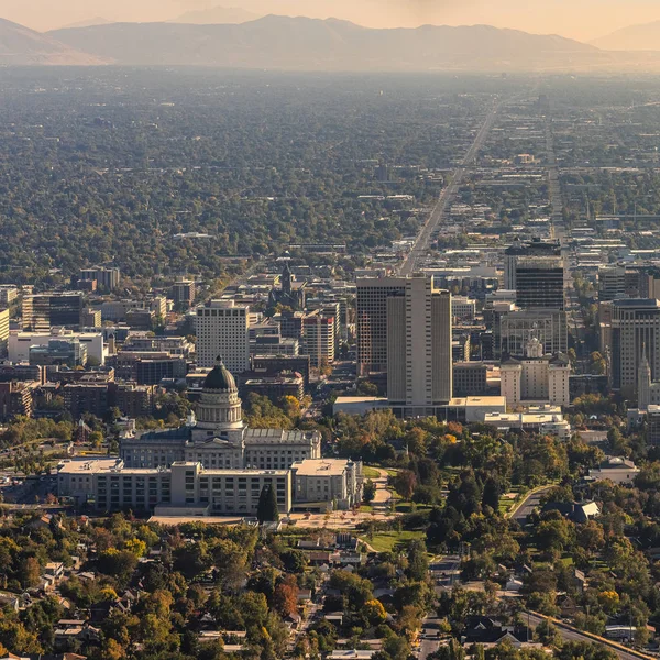 Vierkant Panoramisch uitzicht op Salt Lake City, Utah — Stockfoto