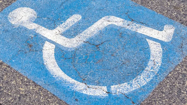 Ramka panoramiczna Niepełnosprawny lub upośledzony znak drogowy w pochmurny dzień — Zdjęcie stockowe