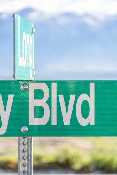 Enfoque selectivo en una señal de calle verde y blanca que dice Blvd — Foto de Stock