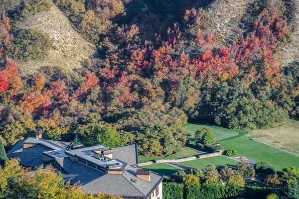 Roof of a resort complex in a valley in autumn Stock Image
