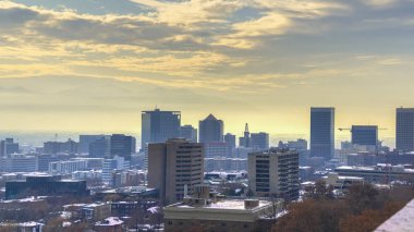 Panorama frame View over Salt Lake City, Utah in winter