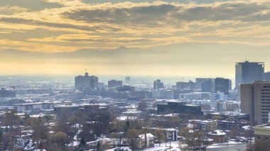 Panorama Sunset view of Salt Lake City, Utah in winter