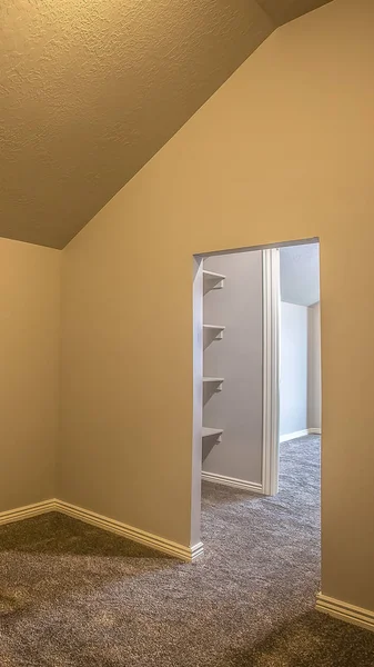 Vertical Empty room with carpet floor and view of closet through doorway without door — Stock Image Vertical Empty room with carpet floor and view of closet through doorway without door Royalty Free Stock Images