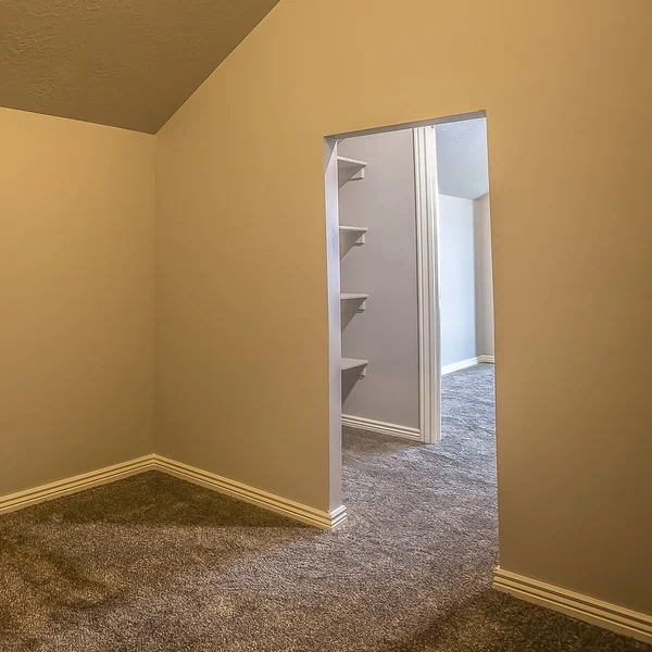 Square frame Empty room with carpet floor and view of closet through doorway without door — Stock Image Square frame Empty room with carpet floor and view of closet through doorway without door Royalty Free Stock Images