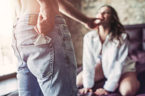 Passionate couple at home — Stock Photo, Image