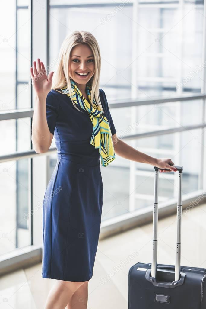 Flight attendant in airport