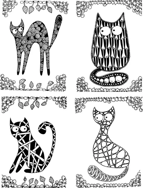 Stylizowane koty rysowane ręcznie — Wektor stockowy