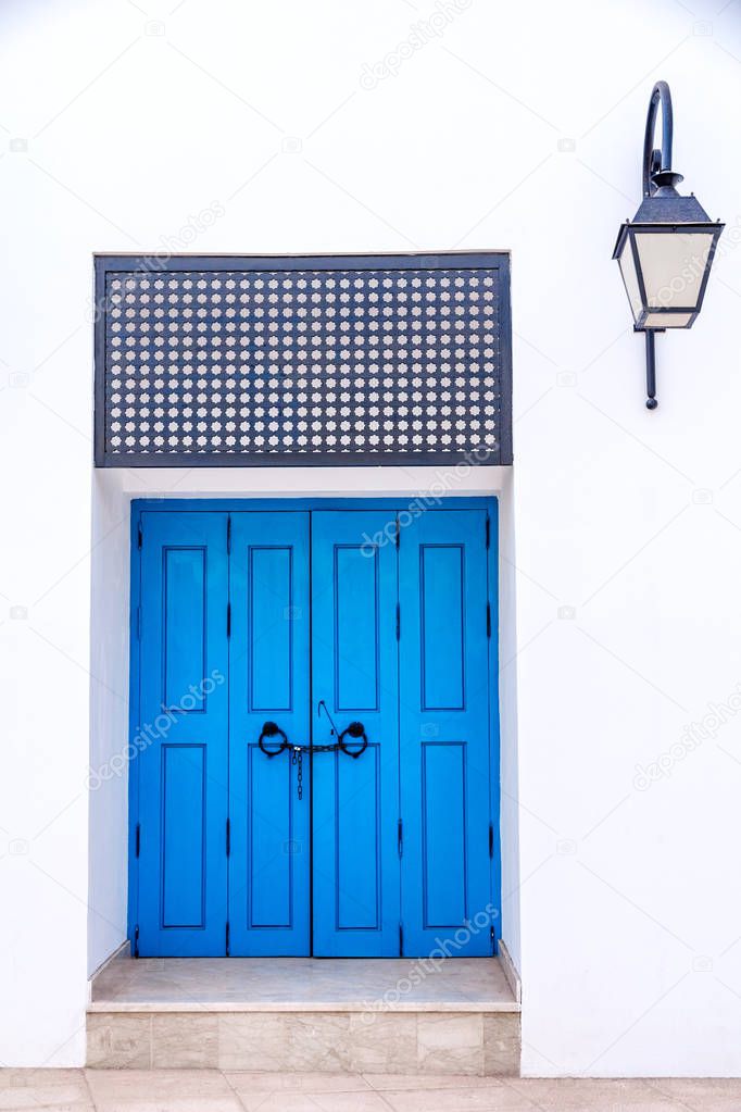 Blue oriental entrance door.
