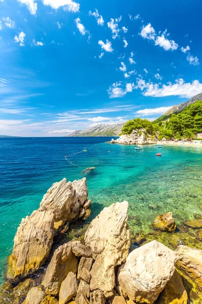 Costa rocciosa e spiaggia sul mare Adriatico . — Foto Stock