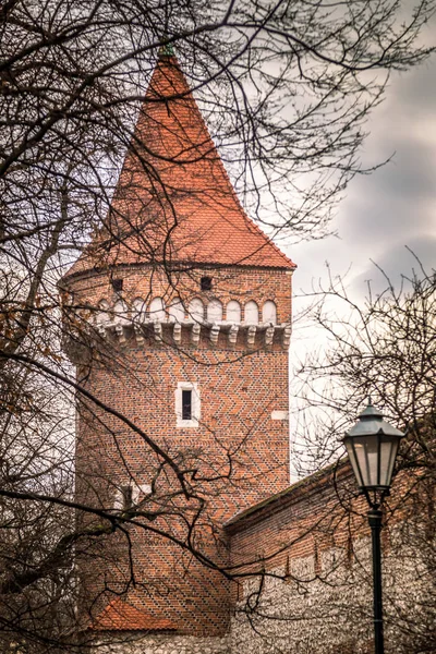 Torre histórica nas proximidades The Florian Gate em Cracóvia . — Fotografia de Stock