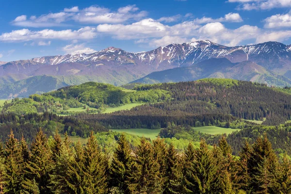 Bergslandskap i vårlika, nationalparken Mala Fatra. — Stockfoto