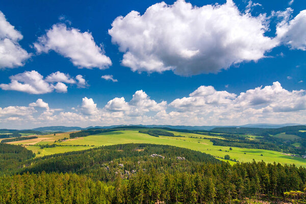 Landscape view from The Ostas table mountain. The national nature reserve Adrspach-Teplice Rocks, Czech republic, Europe.
